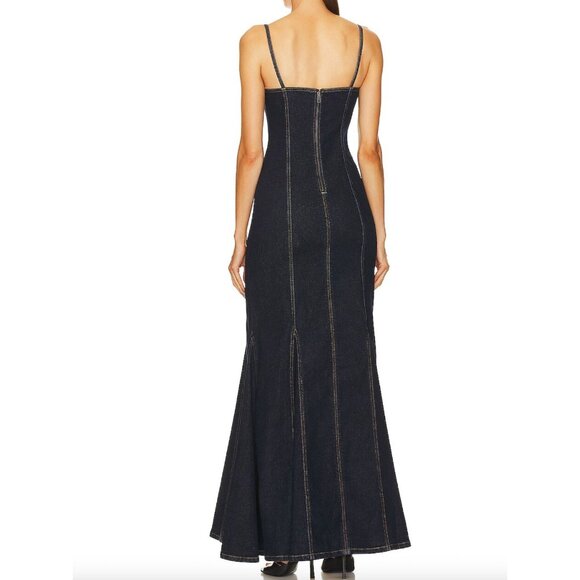 Alice + Olivia Natacha Godet Maxi Denim Dress Dark Rinse NWT - Size 2 - Picture 2 of 12